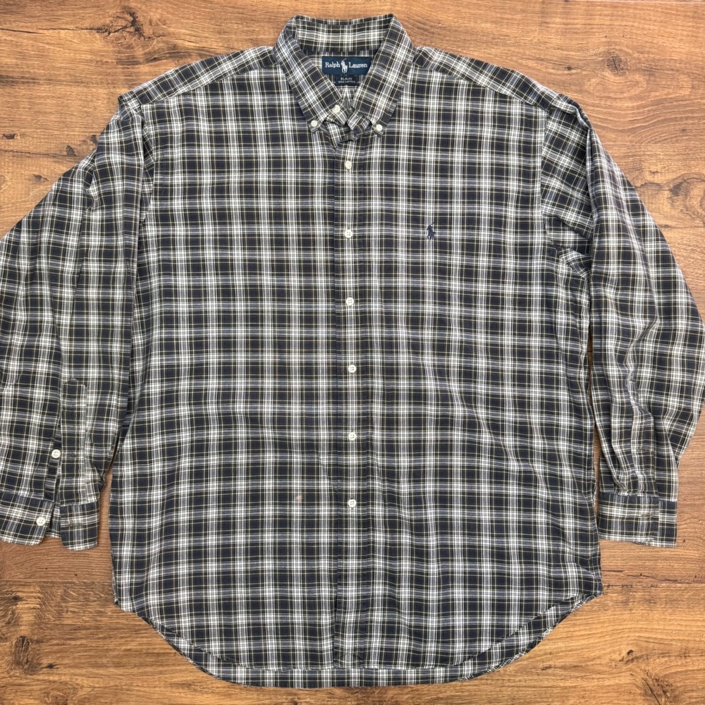 Polo Ralph Lauren Blake Men L Button Up Green Plaid Shirt Equestrian Preppy READ